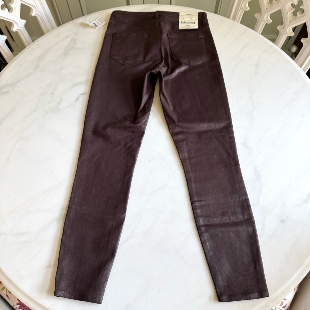 L'AGENCE Margot Coated High-Rise Skinny Jeans Cocoa Sz 27 - Picture 8 of 11